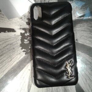 NEW!  YSL Saint Laurent Quilted Black Leather Cellular Phone case